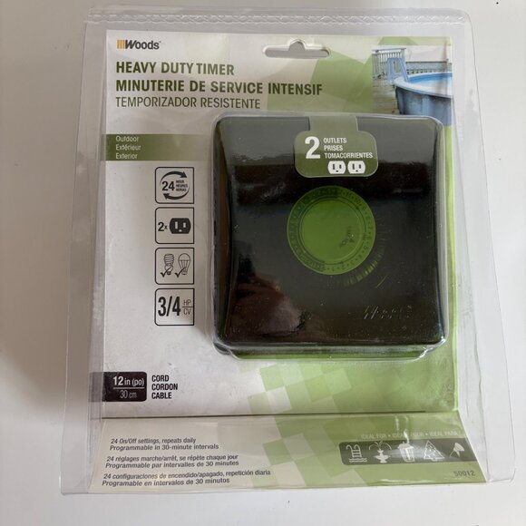 Woods Heavy Duty Timer Outdoor 12in Cord 24 Hour New Old Stock #50012 - Picture 1 of 3